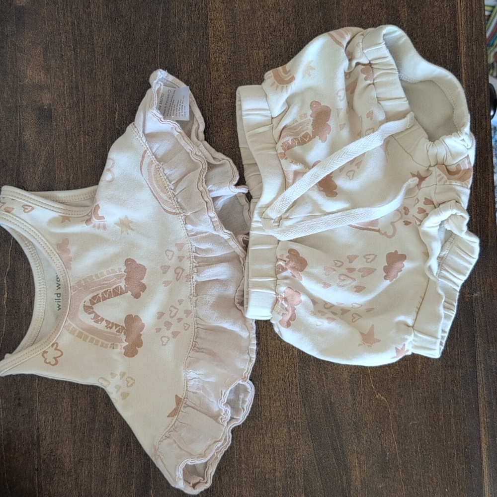 Wild Wawa Cream and Pink Baby Shorts + Tank Set